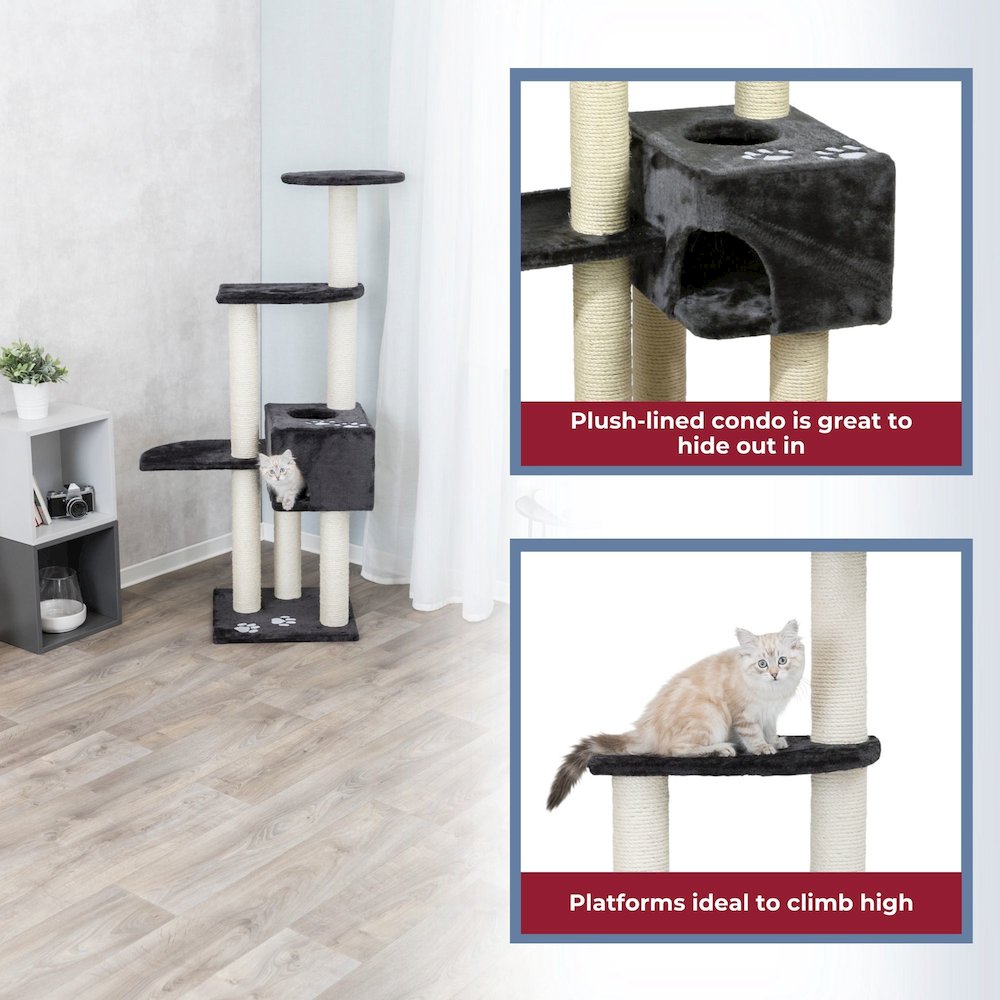 Alicante Plush & Sisal 3-Level 56" Cat Tree with Scratching Posts & Condo, Gray