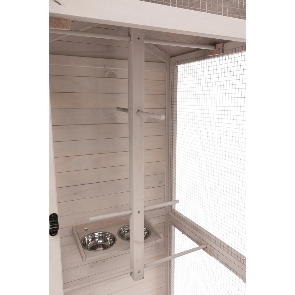 Large 66.5" Indoor-Outdoor Wooden Birdcage with 3 Front Doors & 2 Perches, Gray