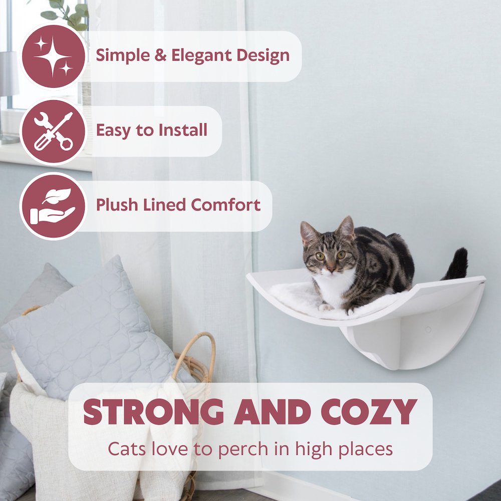 Lorena Space Saving Wall Mounted Cat Perch with Soft Cushion, White