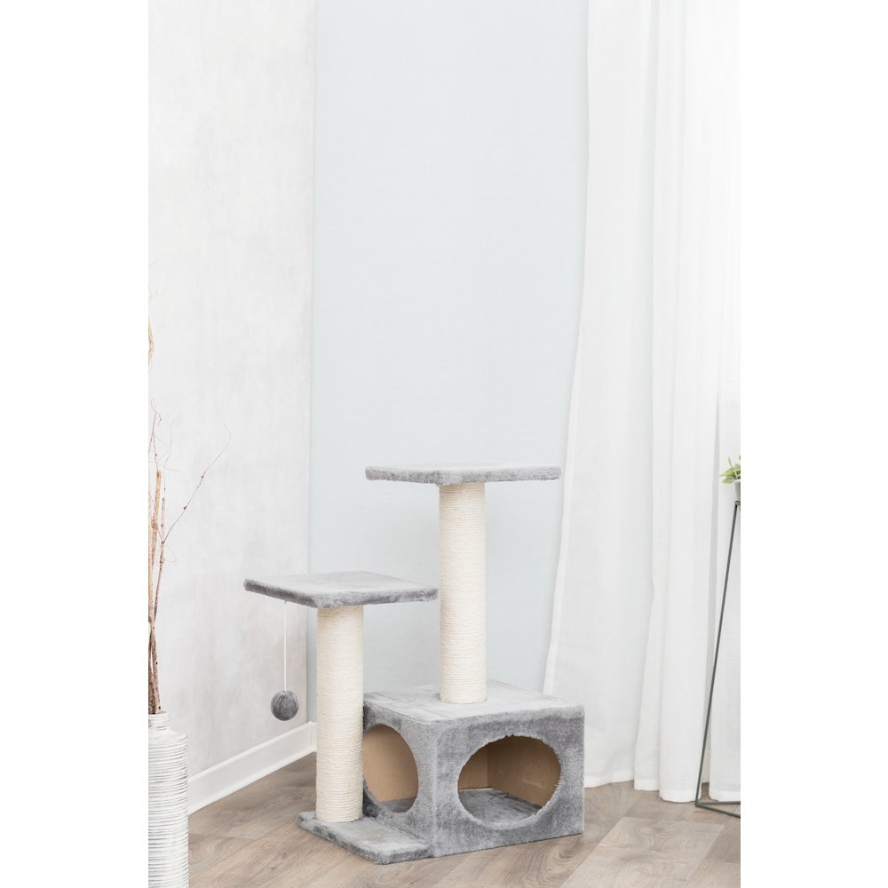 Valencia Plush & Sisal 3-Level 28" Cat Tree with Scratching Posts & Condo, Gray