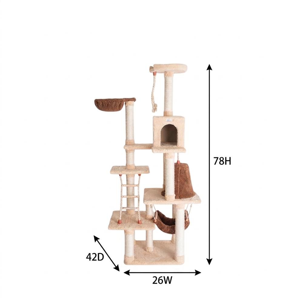 Pressed Wood Six-Level Cat Tree with Playhouse Condo and Rope Ladder