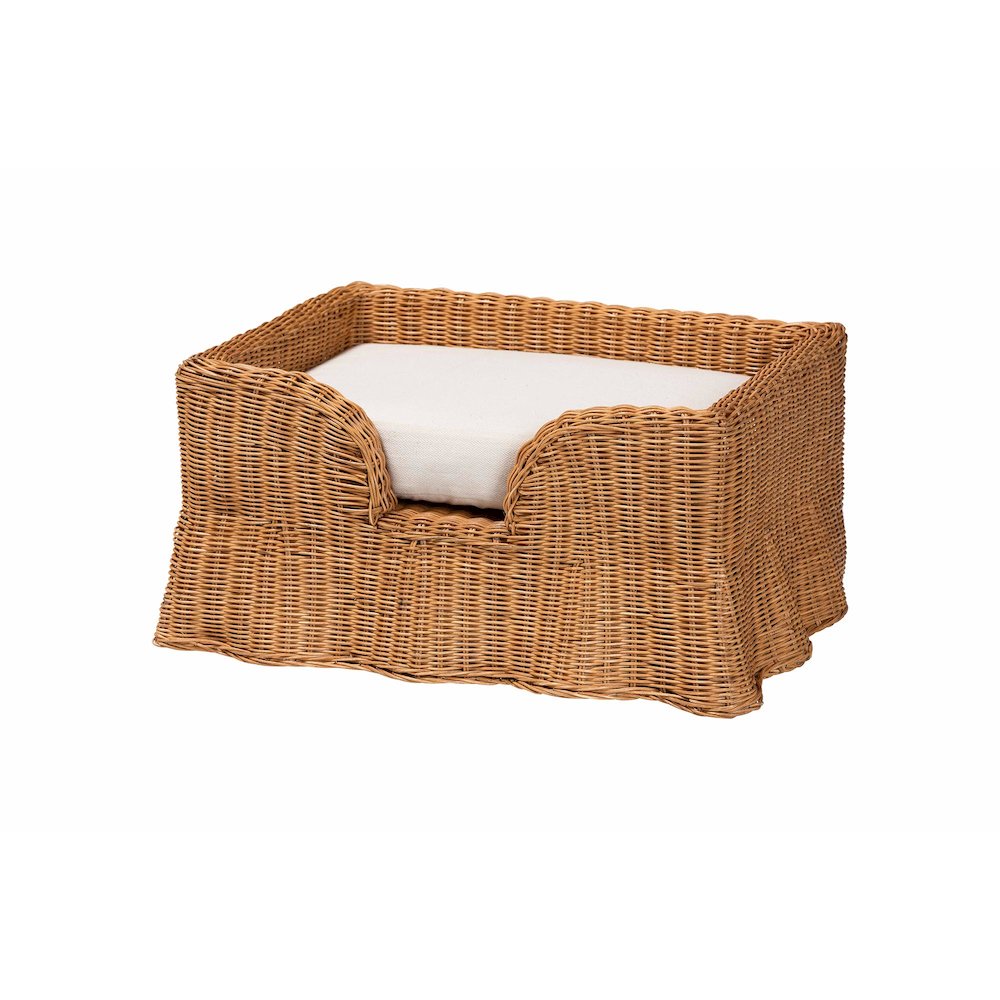 Belita Natural Rattan Pet Bed with Scalloped Base - Enclosed Lounge Bed, 27.6"