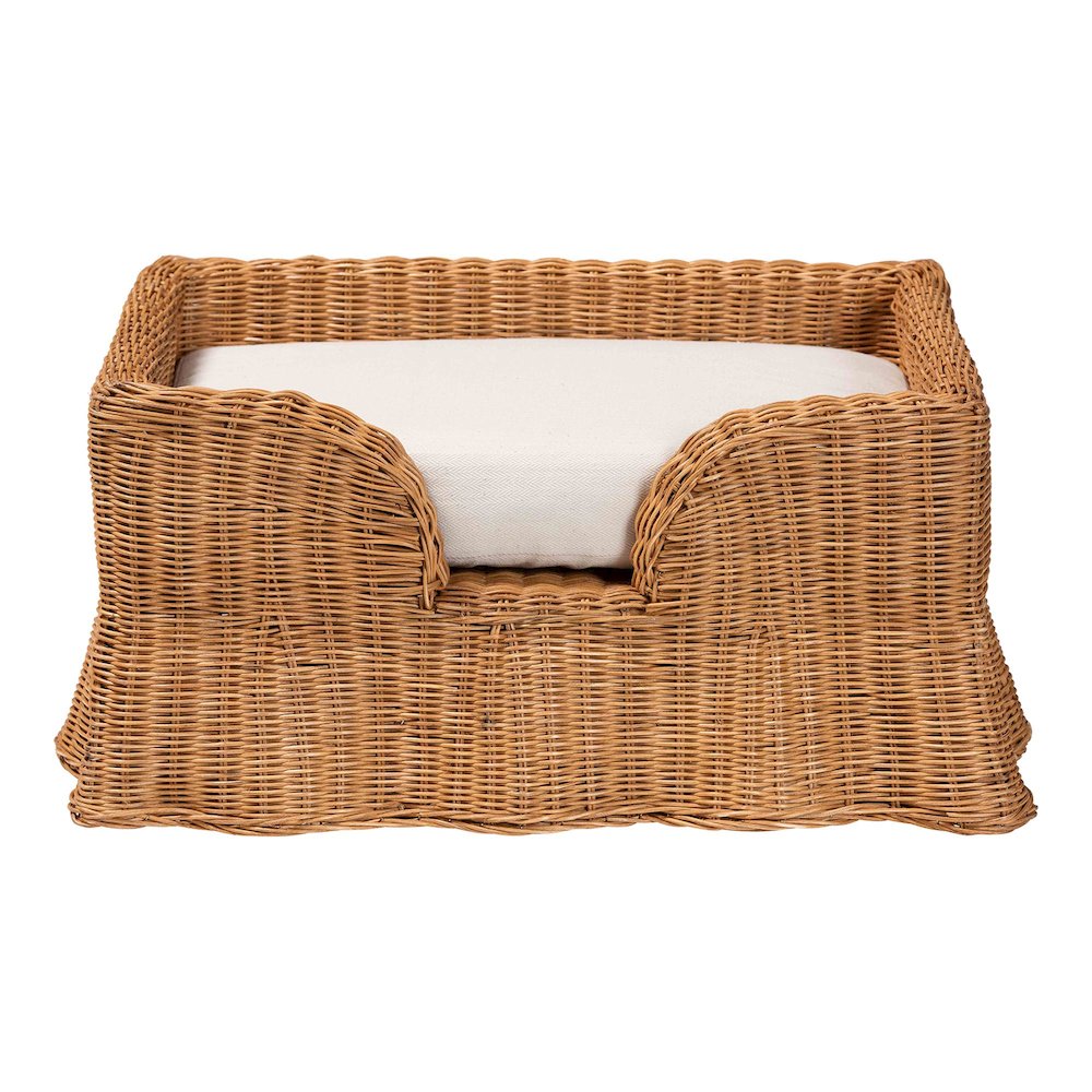 Belita Natural Rattan Pet Bed with Scalloped Base - Enclosed Lounge Bed, 27.6"