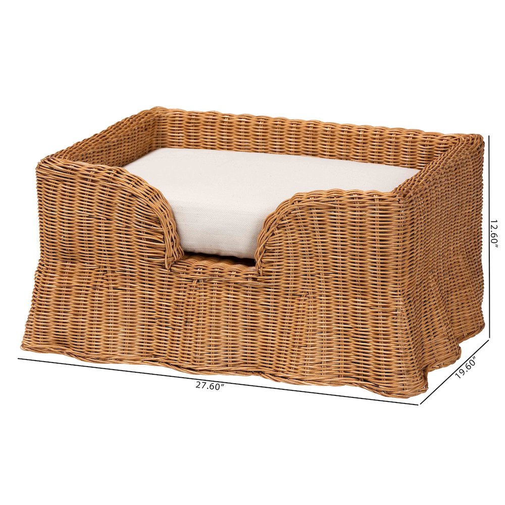 Belita Natural Rattan Pet Bed with Scalloped Base - Enclosed Lounge Bed, 27.6"