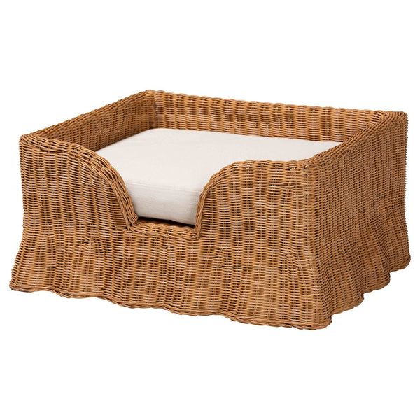 Belita Natural Rattan Pet Bed with Scalloped Base - Enclosed Lounge Bed, 30.2"