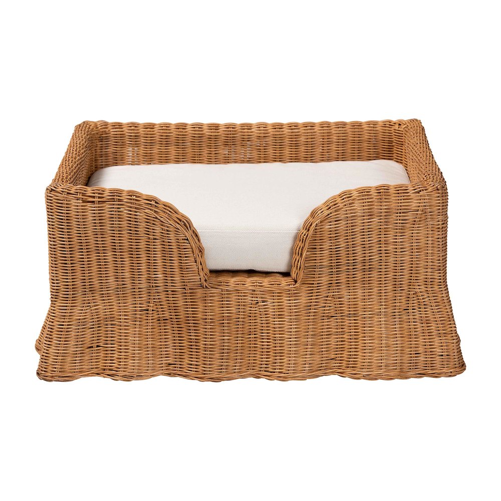 Belita Natural Rattan Pet Bed with Scalloped Base - Enclosed Lounge Bed, 30.2"