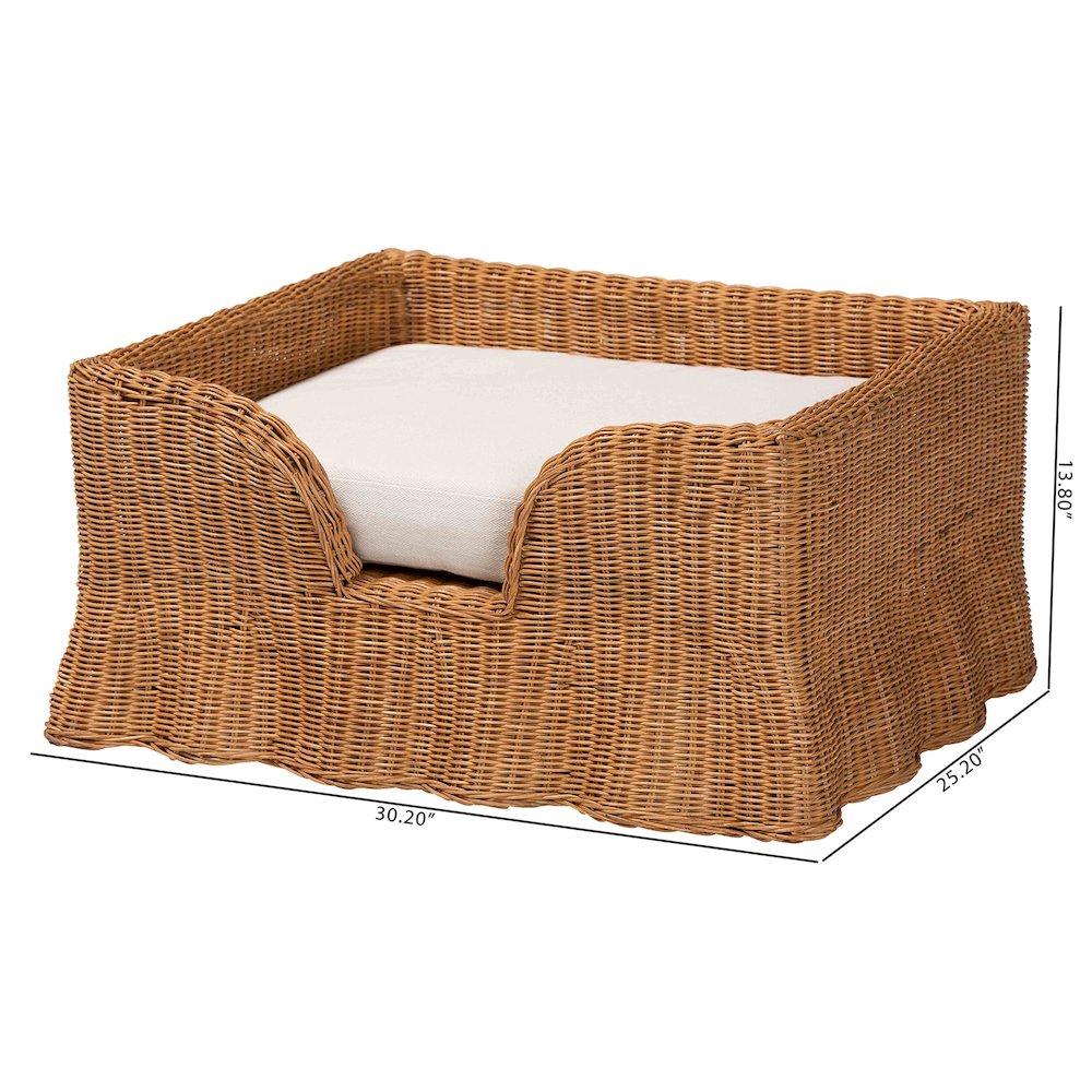 Belita Natural Rattan Pet Bed with Scalloped Base - Enclosed Lounge Bed, 30.2"