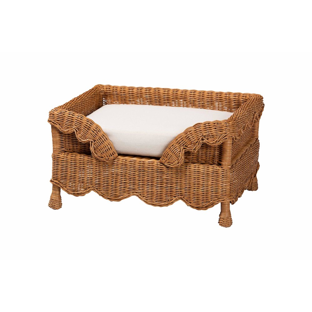 Natural Rattan Pet Bed with Scalloped Sides - Wicker Enclosed Lounge Bed, 25.6"