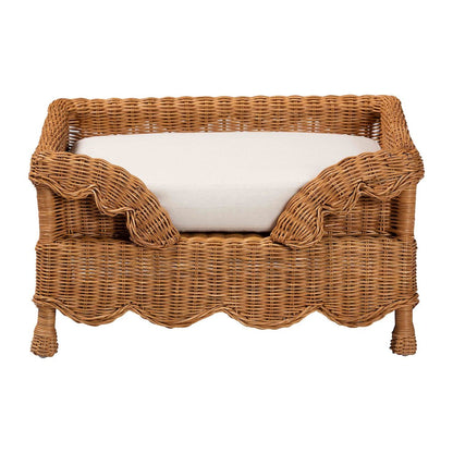 Natural Rattan Pet Bed with Scalloped Sides - Wicker Enclosed Lounge Bed, 25.6"