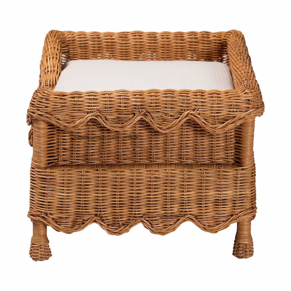Natural Rattan Pet Bed with Scalloped Sides - Wicker Enclosed Lounge Bed, 25.6"