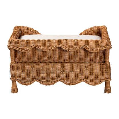 Natural Rattan Pet Bed with Scalloped Sides - Wicker Enclosed Lounge Bed, 25.6"