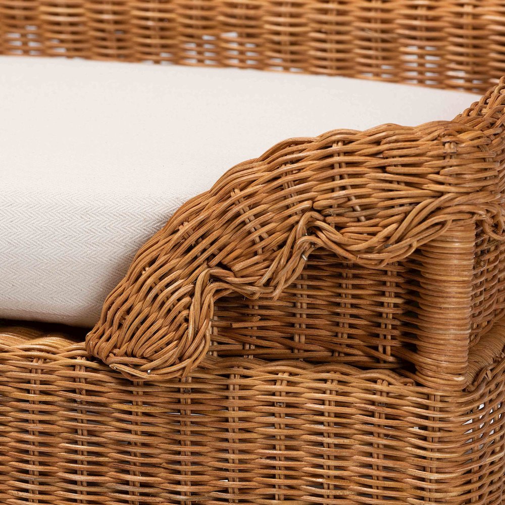Natural Rattan Pet Bed with Scalloped Sides - Wicker Enclosed Lounge Bed, 25.6"