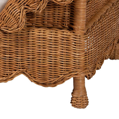 Natural Rattan Pet Bed with Scalloped Sides - Wicker Enclosed Lounge Bed, 25.6"