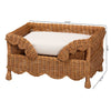 Natural Rattan Pet Bed with Scalloped Sides - Wicker Enclosed Lounge Bed, 25.6"
