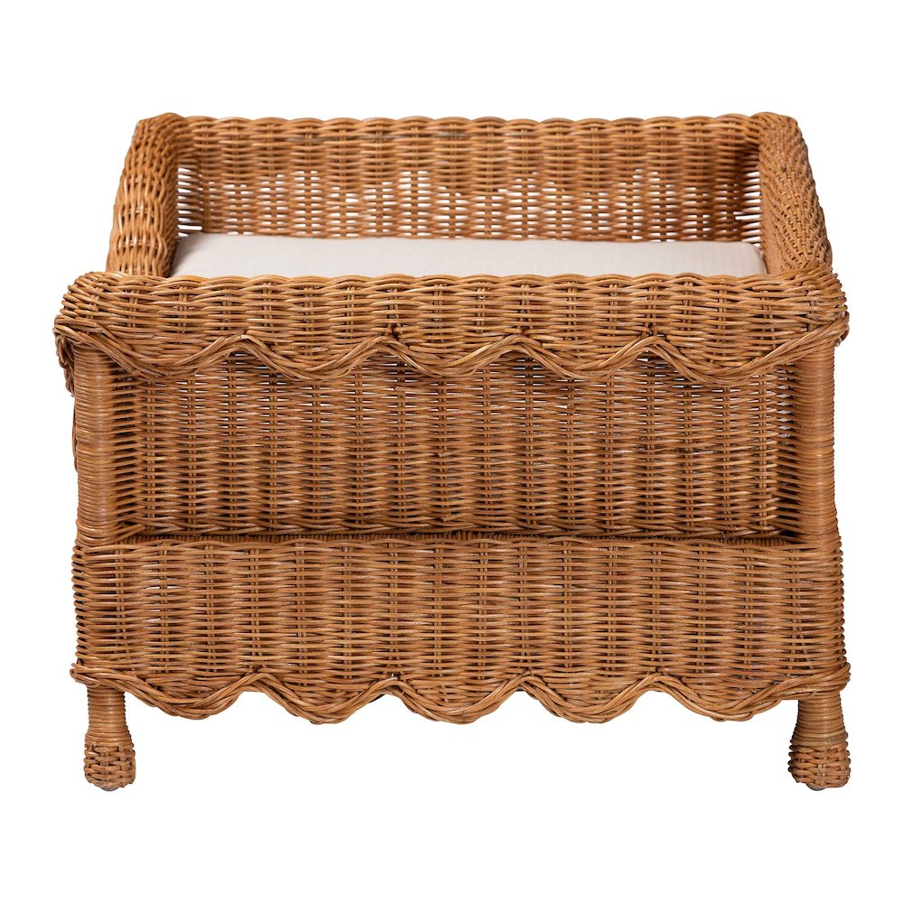 Natural Rattan Pet Bed with Scalloped Sides - Wicker Enclosed Lounge Bed, 31.5"