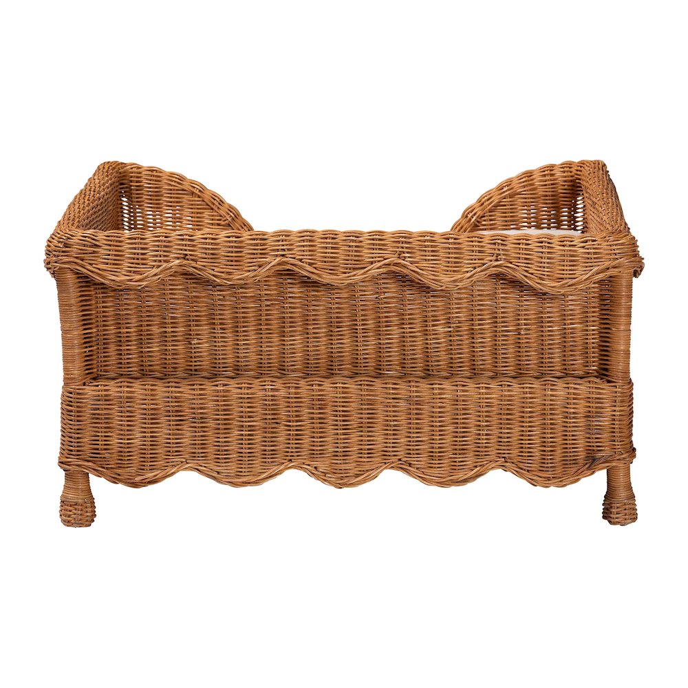 Natural Rattan Pet Bed with Scalloped Sides - Wicker Enclosed Lounge Bed, 31.5"