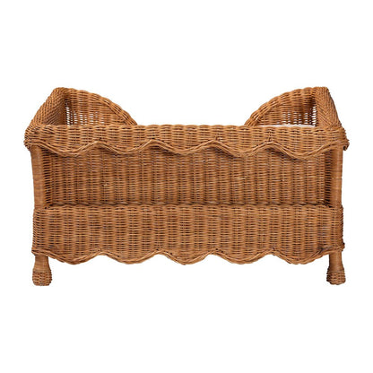 Natural Rattan Pet Bed with Scalloped Sides - Wicker Enclosed Lounge Bed, 31.5"