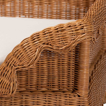 Natural Rattan Pet Bed with Scalloped Sides - Wicker Enclosed Lounge Bed, 31.5"