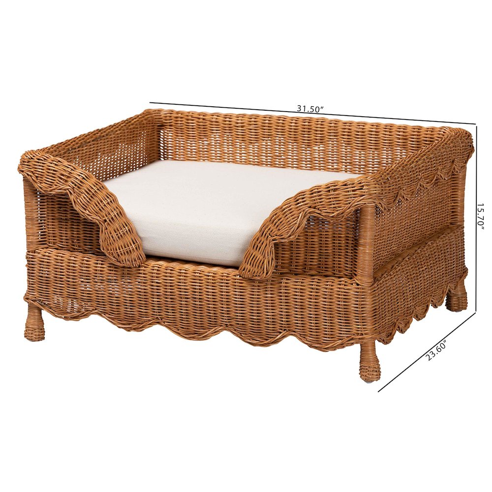 Natural Rattan Pet Bed with Scalloped Sides - Wicker Enclosed Lounge Bed, 31.5"