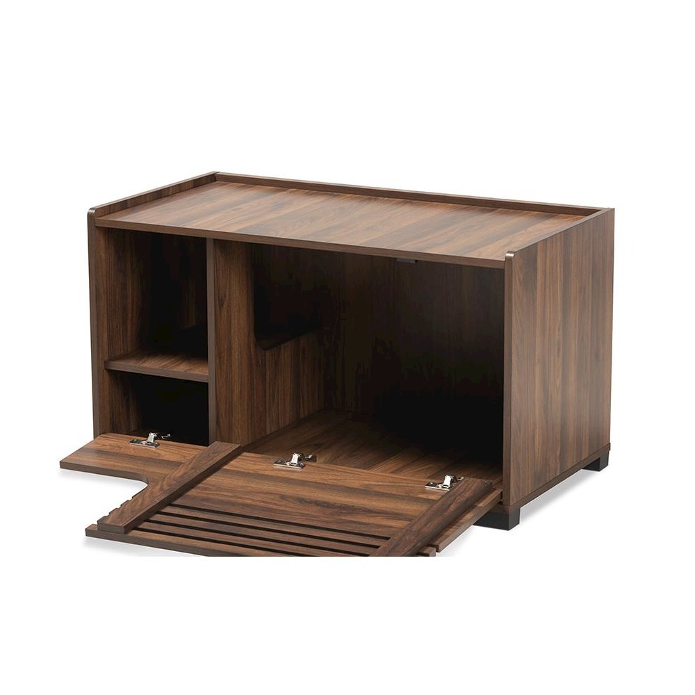Claire Modern and Contemporary Walnut Brown Finished Cat Litter Box Cover House