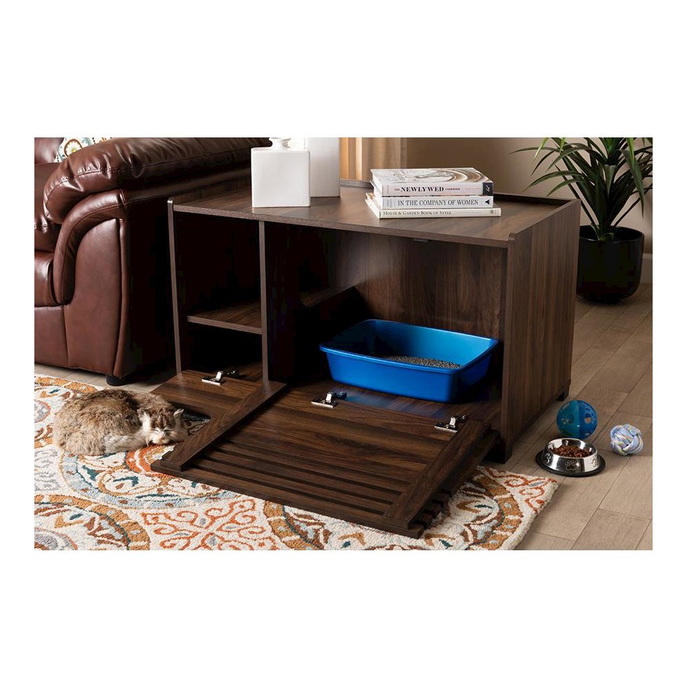 Claire Modern and Contemporary Walnut Brown Finished Cat Litter Box Cover House