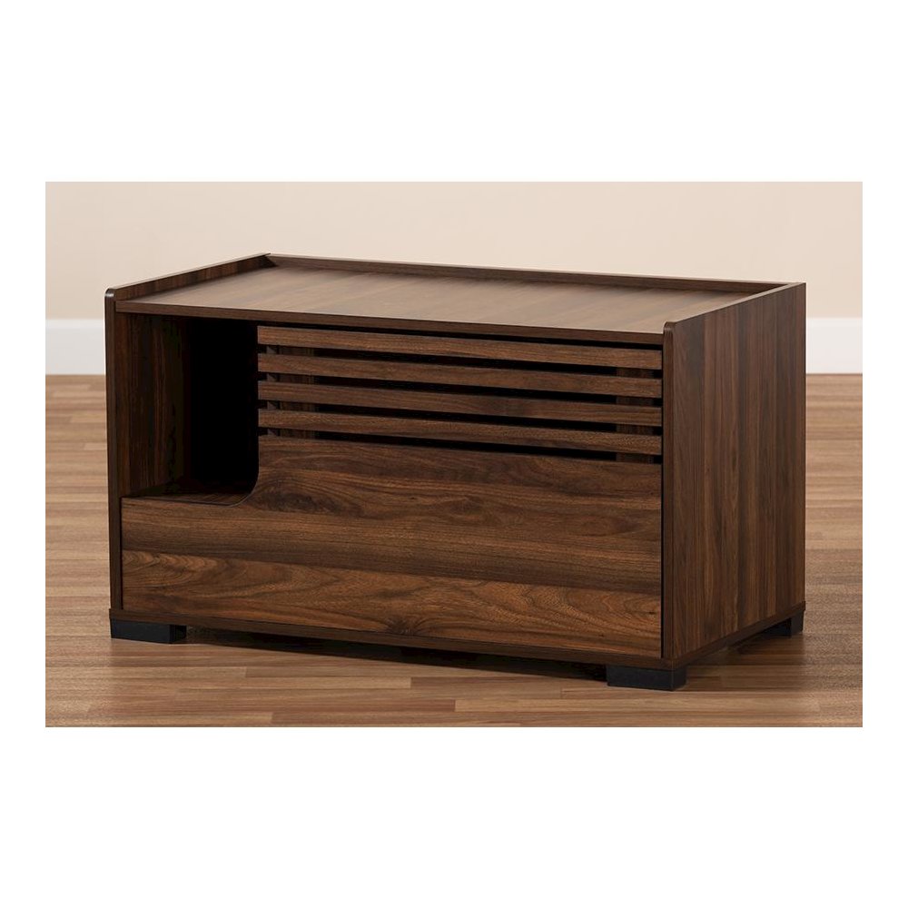 Claire Modern and Contemporary Walnut Brown Finished Cat Litter Box Cover House