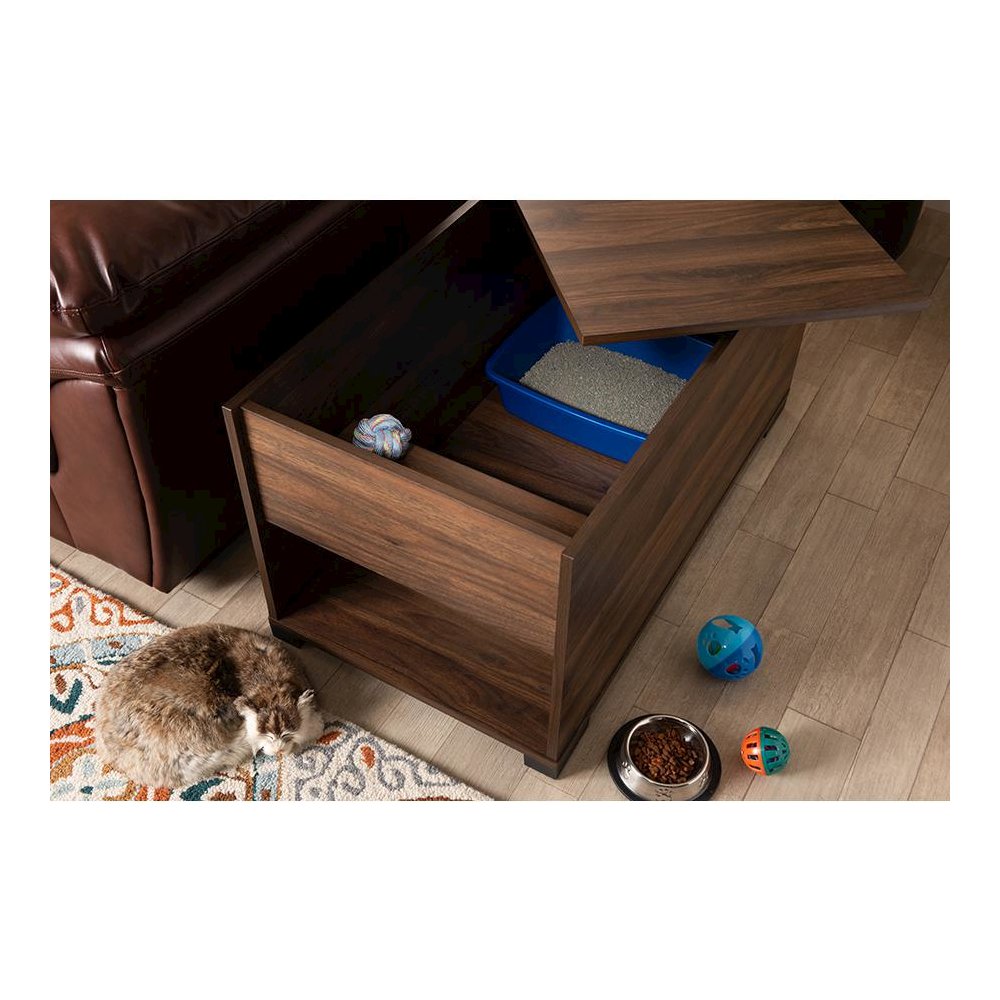 Skylar Modern and Contemporary Walnut Brown Finished Cat Litter Box Cover House