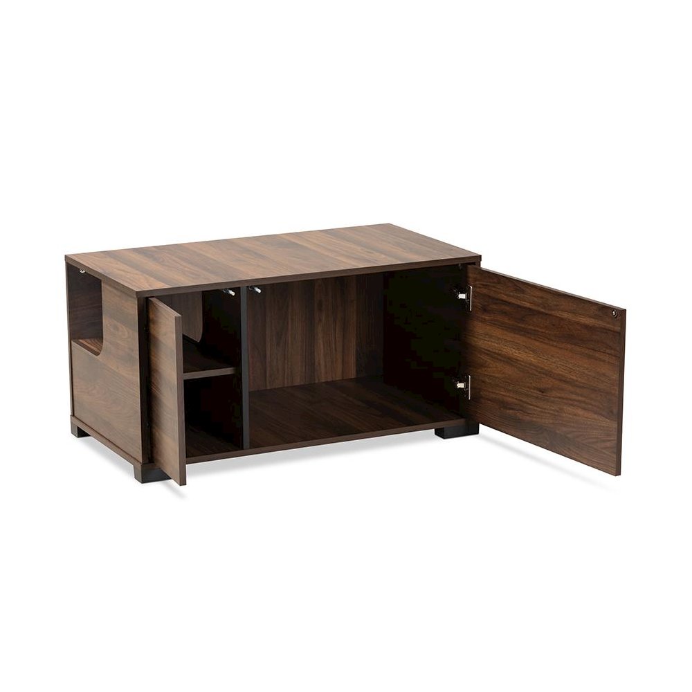 Walnut Brown Finished 2-Door Cat Litter Box Cover House