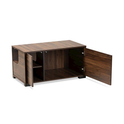 Walnut Brown Finished 2-Door Cat Litter Box Cover House