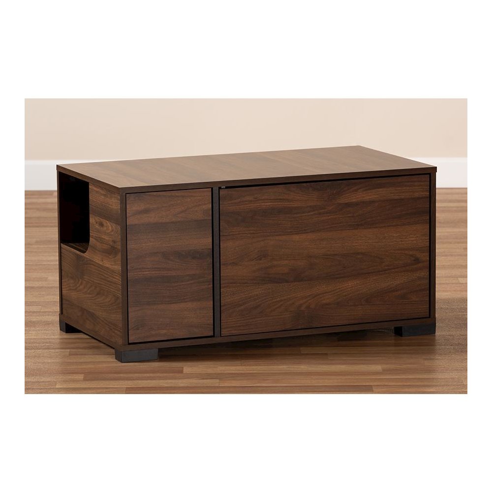 Walnut Brown Finished 2-Door Cat Litter Box Cover House