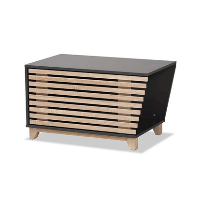 Two-Tone Dark Grey and Oak Finished Wood Cat Litter Box Cover House