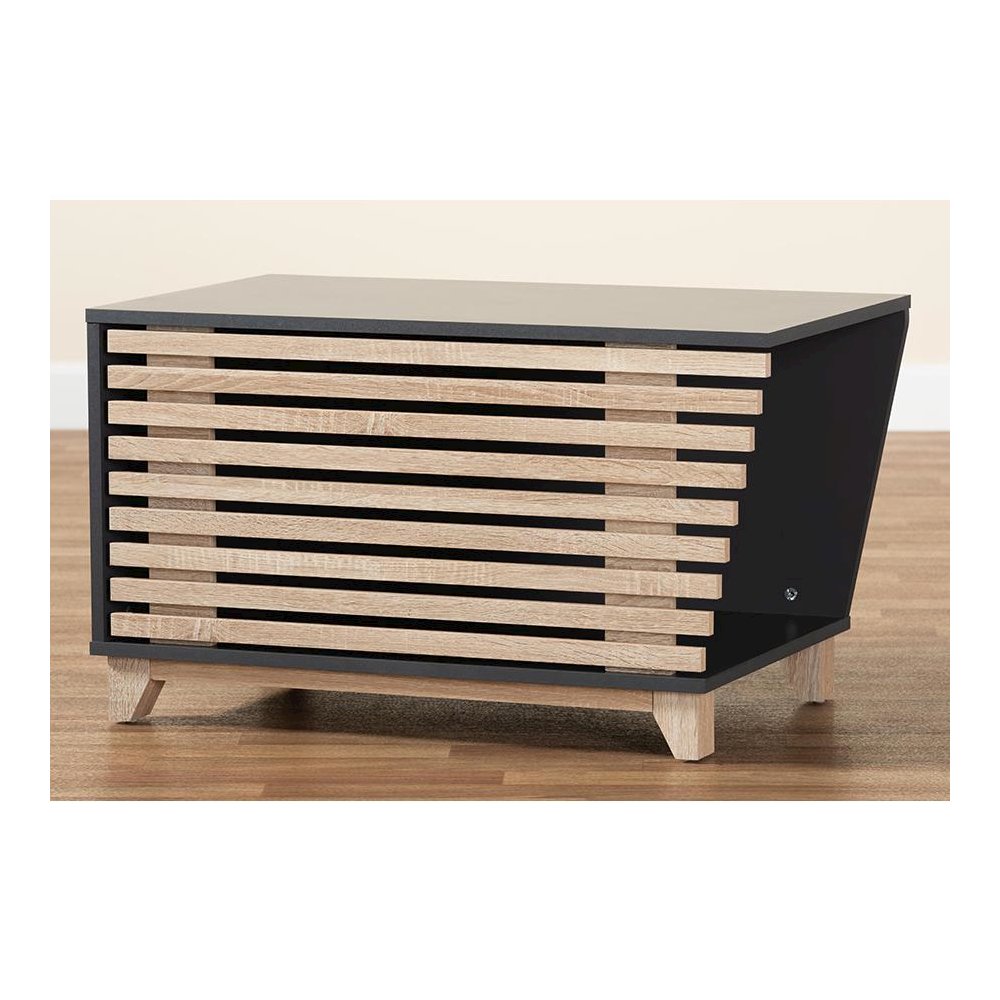Two-Tone Dark Grey and Oak Finished Wood Cat Litter Box Cover House