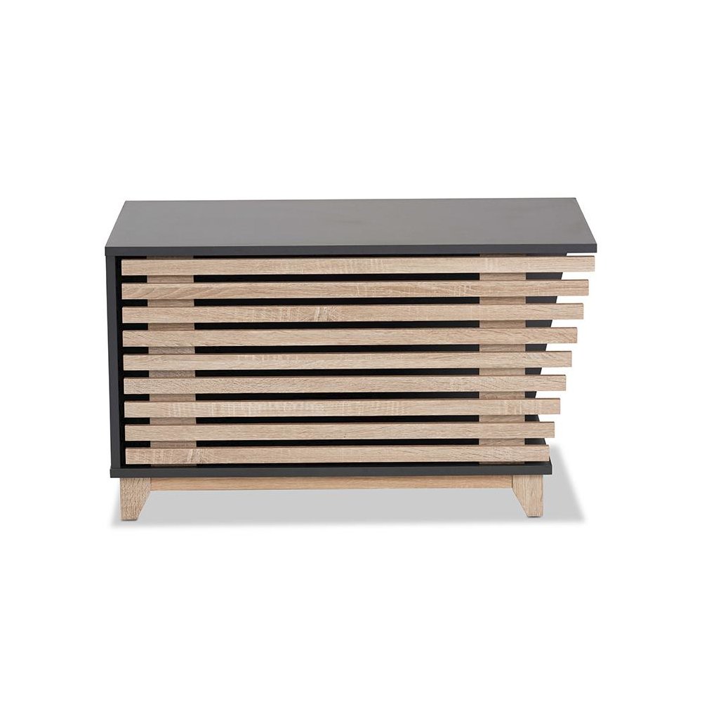 Two-Tone Dark Grey and Oak Finished Wood Cat Litter Box Cover House