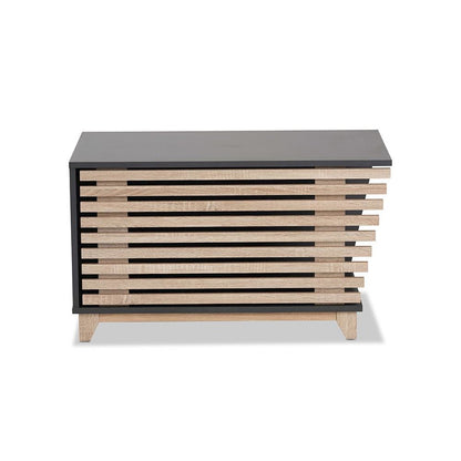 Two-Tone Dark Grey and Oak Finished Wood Cat Litter Box Cover House