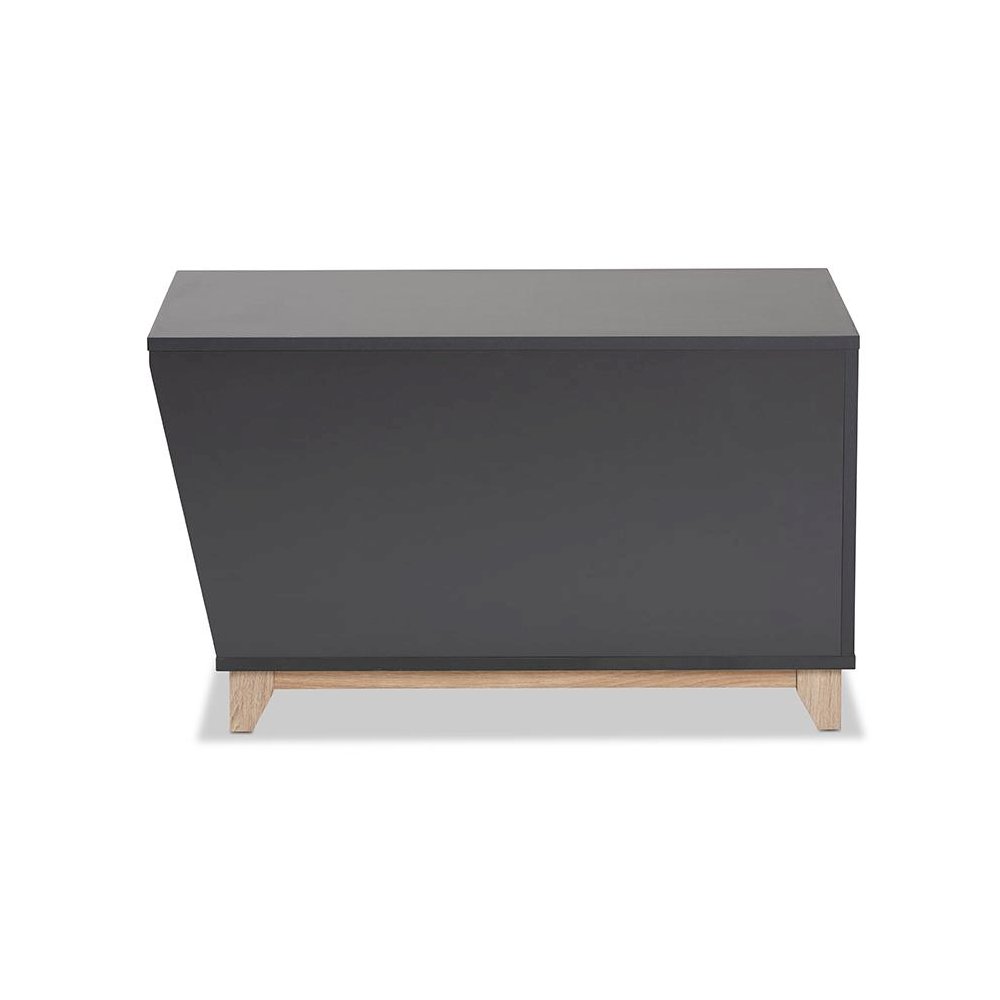 Two-Tone Dark Grey and Oak Finished Wood Cat Litter Box Cover House