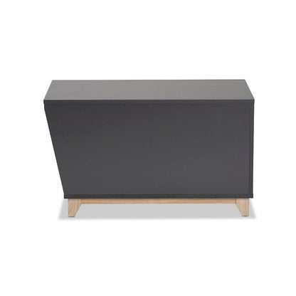 Two-Tone Dark Grey and Oak Finished Wood Cat Litter Box Cover House