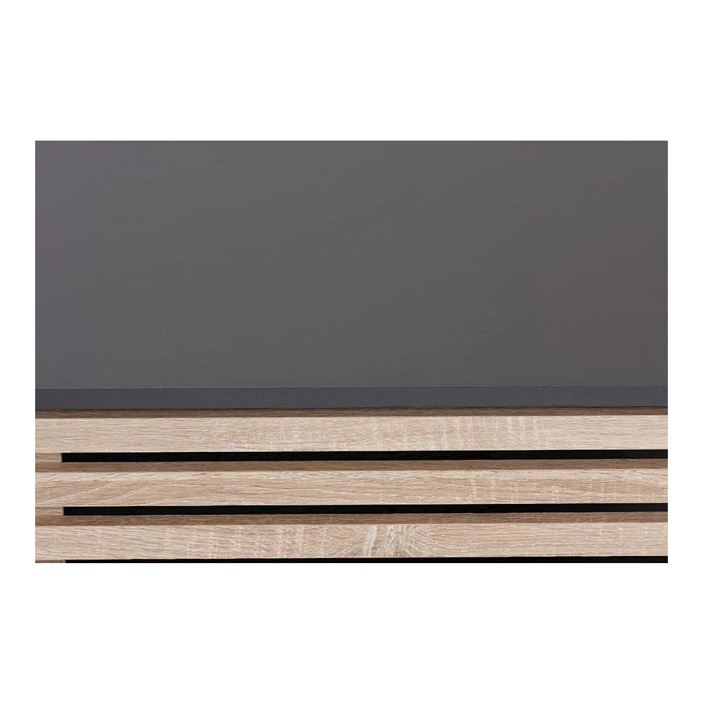 Two-Tone Dark Grey and Oak Finished Wood Cat Litter Box Cover House