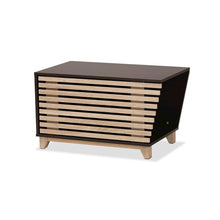 Two-Tone Dark Brown and Oak Finished Wood Cat Litter Box Cover House
