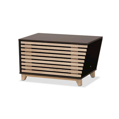 Two-Tone Dark Brown and Oak Finished Wood Cat Litter Box Cover House