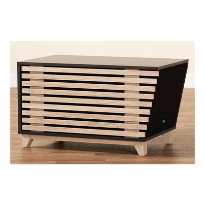 Two-Tone Dark Brown and Oak Finished Wood Cat Litter Box Cover House