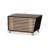 Two-Tone Dark Brown and Oak Finished Wood Cat Litter Box Cover House