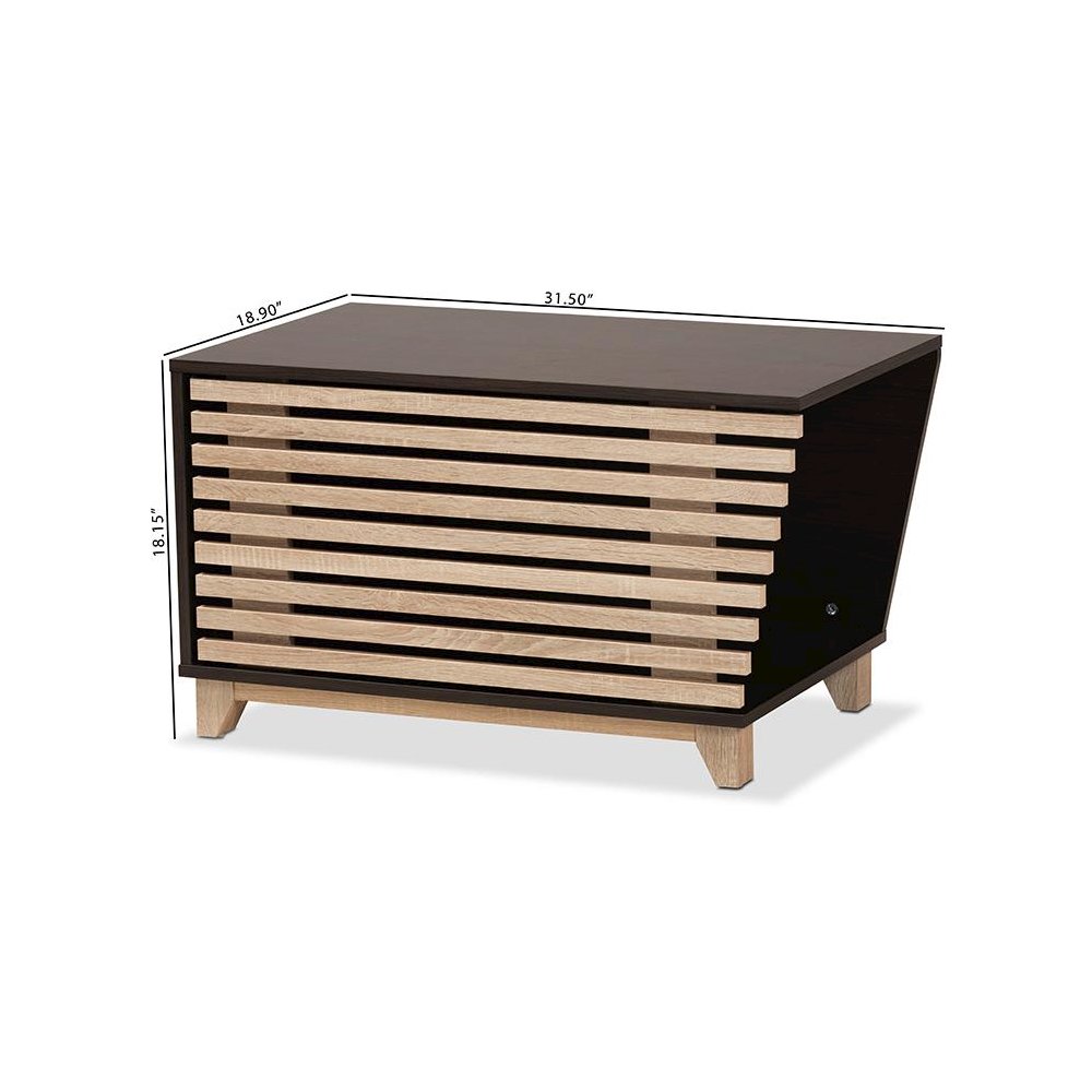 Two-Tone Dark Brown and Oak Finished Wood Cat Litter Box Cover House