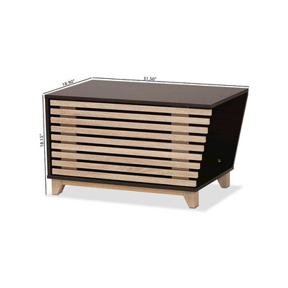 Two-Tone Dark Brown and Oak Finished Wood Cat Litter Box Cover House