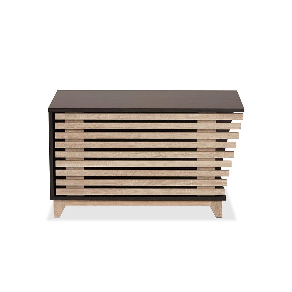 Two-Tone Dark Brown and Oak Finished Wood Cat Litter Box Cover House