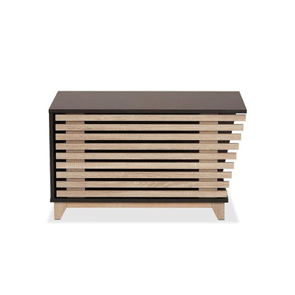 Two-Tone Dark Brown and Oak Finished Wood Cat Litter Box Cover House