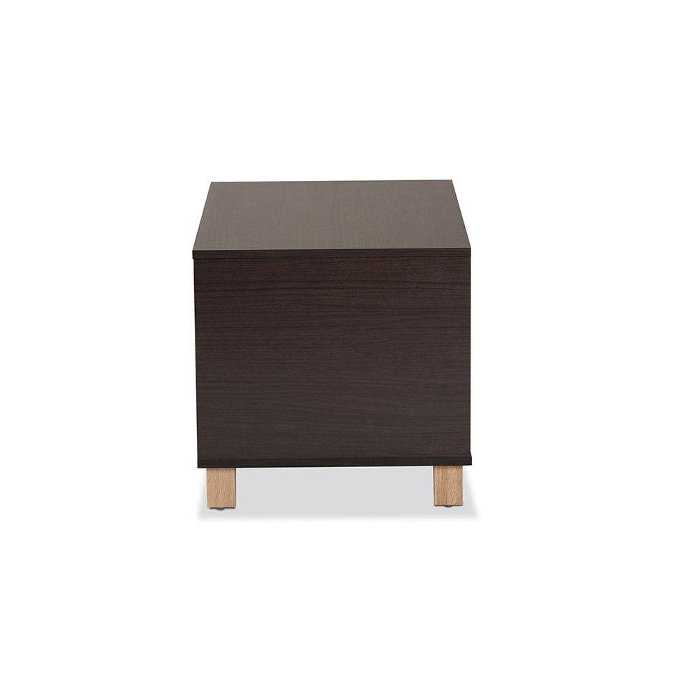 Two-Tone Dark Brown and Oak Finished Wood Cat Litter Box Cover House