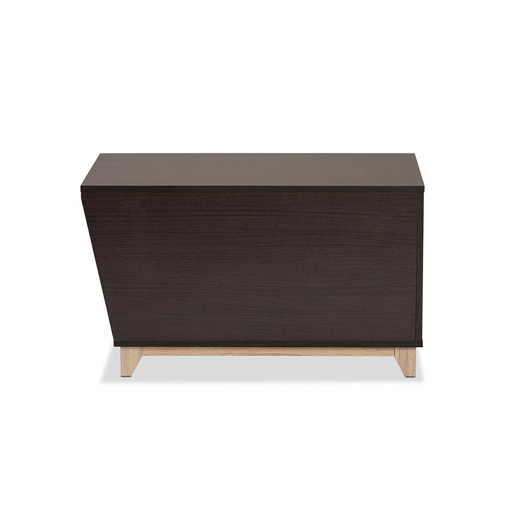 Two-Tone Dark Brown and Oak Finished Wood Cat Litter Box Cover House