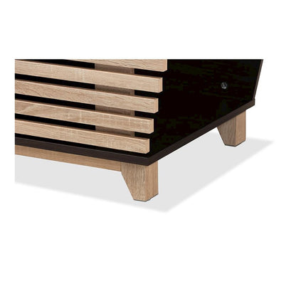Two-Tone Dark Brown and Oak Finished Wood Cat Litter Box Cover House