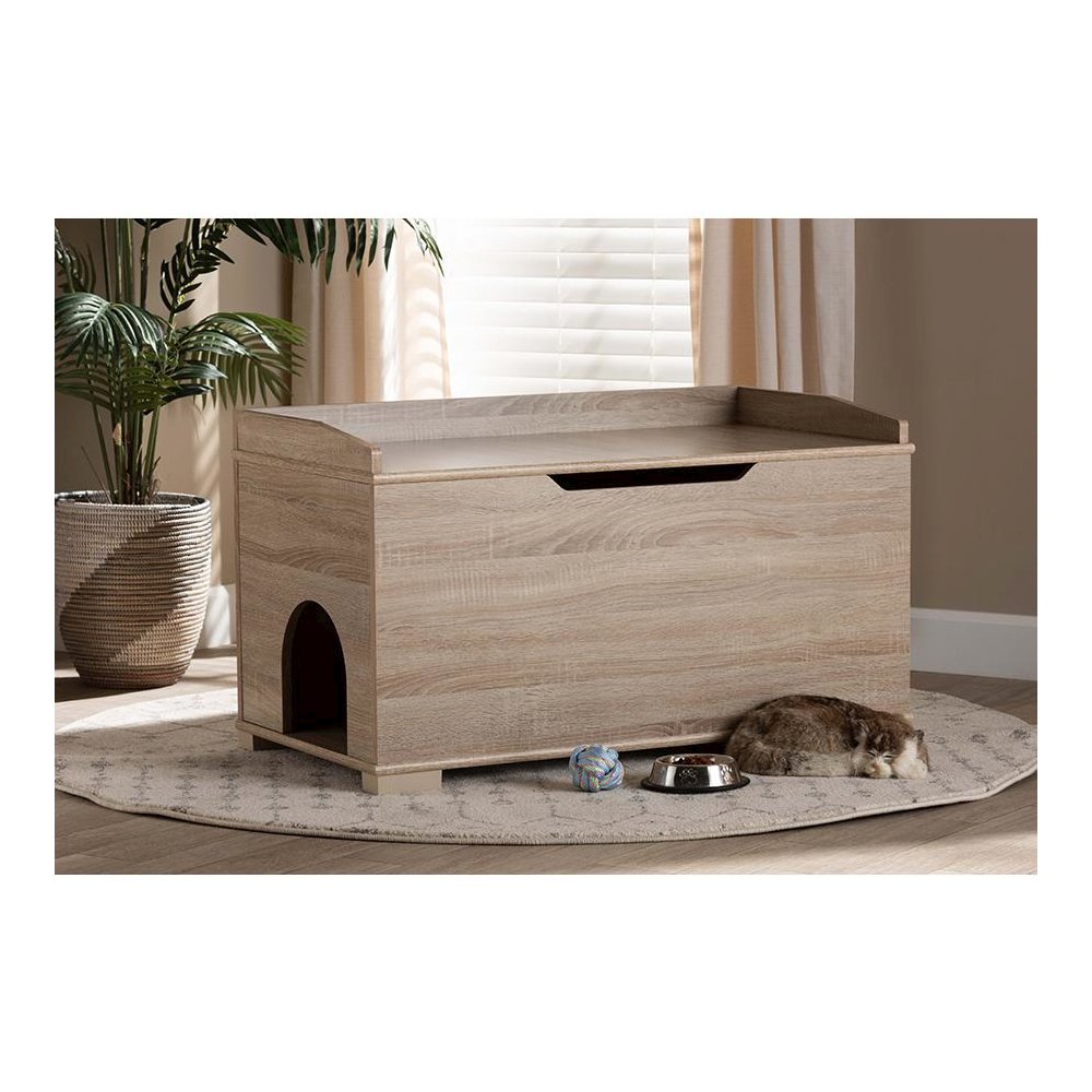 Mariam Modern and Contemporary Oak Finished Wood Cat Litter Box Cover House