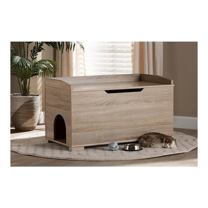 Mariam Modern and Contemporary Oak Finished Wood Cat Litter Box Cover House